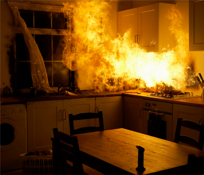 a kitchen counter on fire 