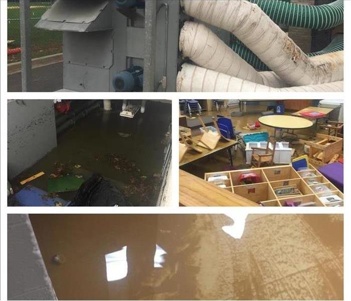 small photos of water removal from flooded room